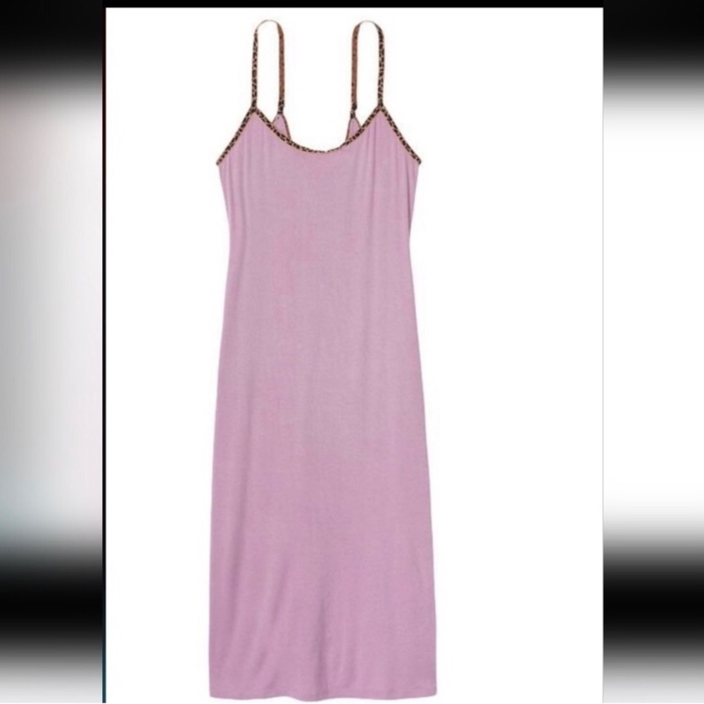 Victoria's Secret  Modal Rib Midi Nightgown Leopard  Trim Slip Dress sz XL